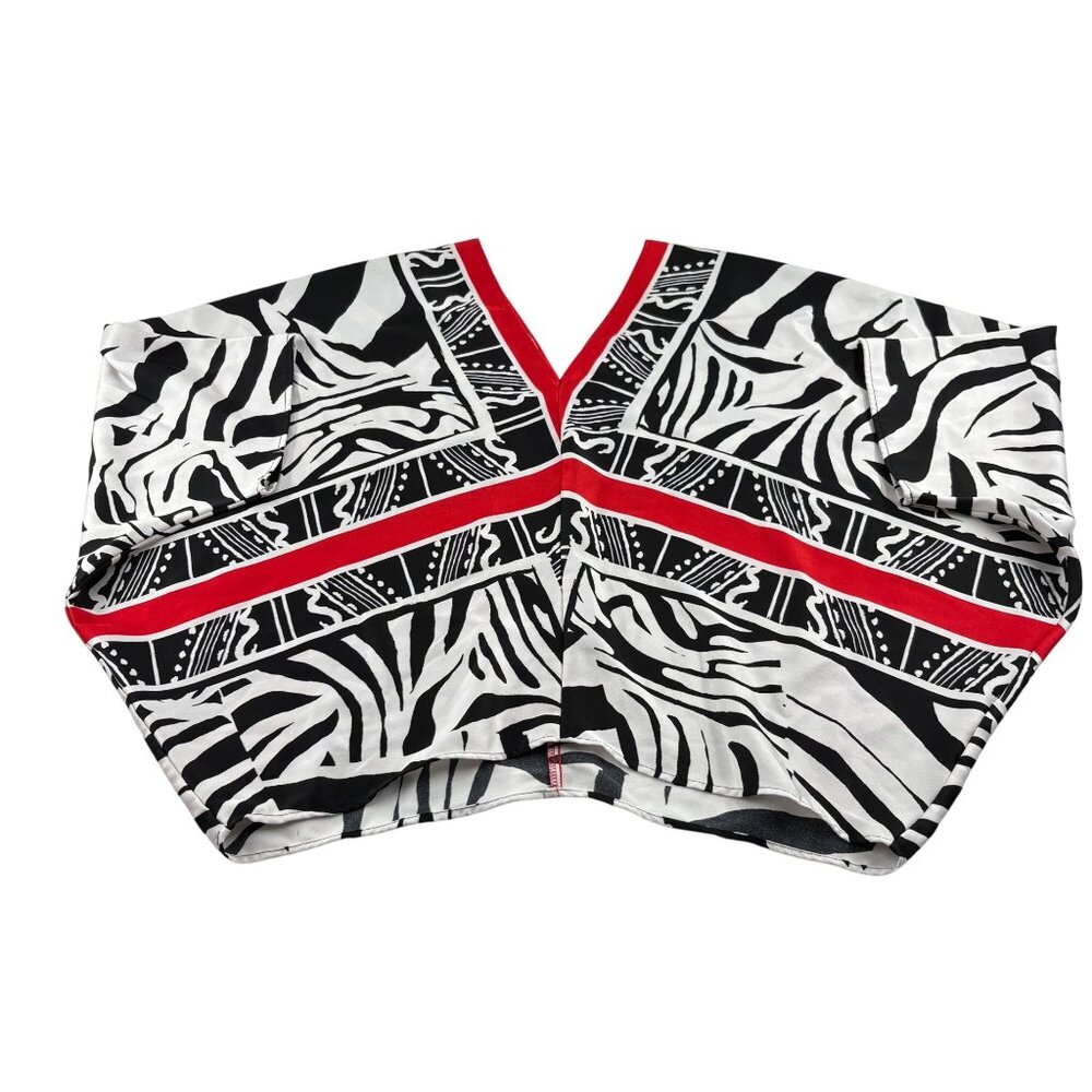 Nine West Womens V-Neck Kimono Top L Black/White/Red Polyester Zebra‎ Print